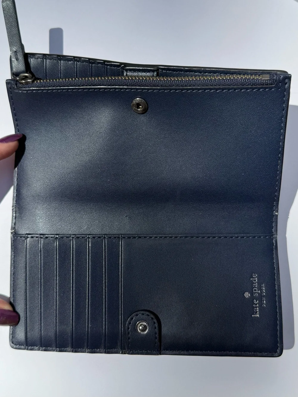 Kate Spade New York Navy Leather Embellished Continental Wallet
